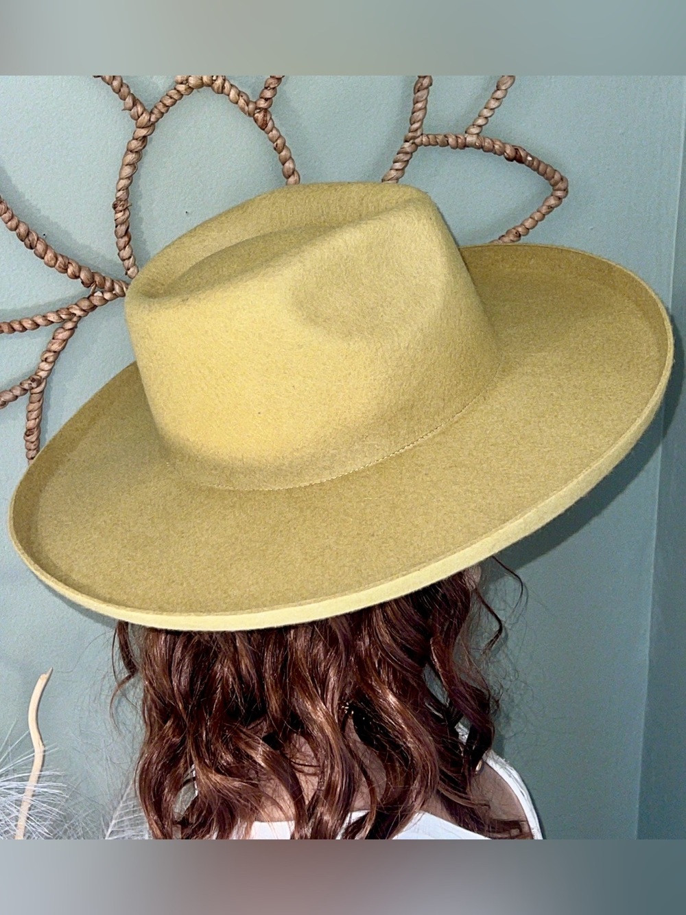 NWT Universal Thread Upturned Wide Brim Felt Fedora Hat Mustard Yellow - Picture 4 of 13